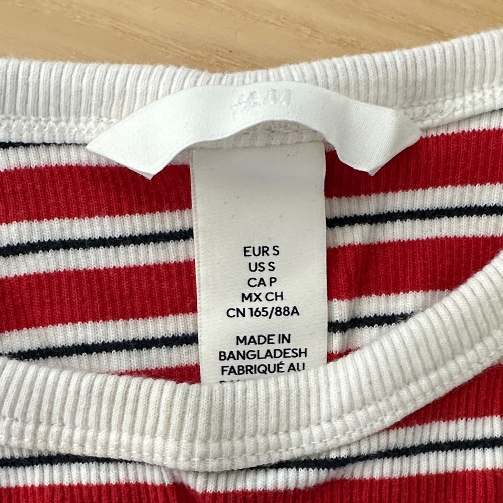 H&M Red White Striped Ribbed Crop Tank - Picture 3 of 4